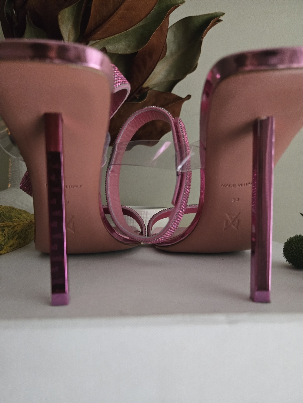 GUC Amina Muaddi Pink Mirror Rih Heel Sandals Women Womens Size 38 IT 7.5-8 US - Picture 6 of 16